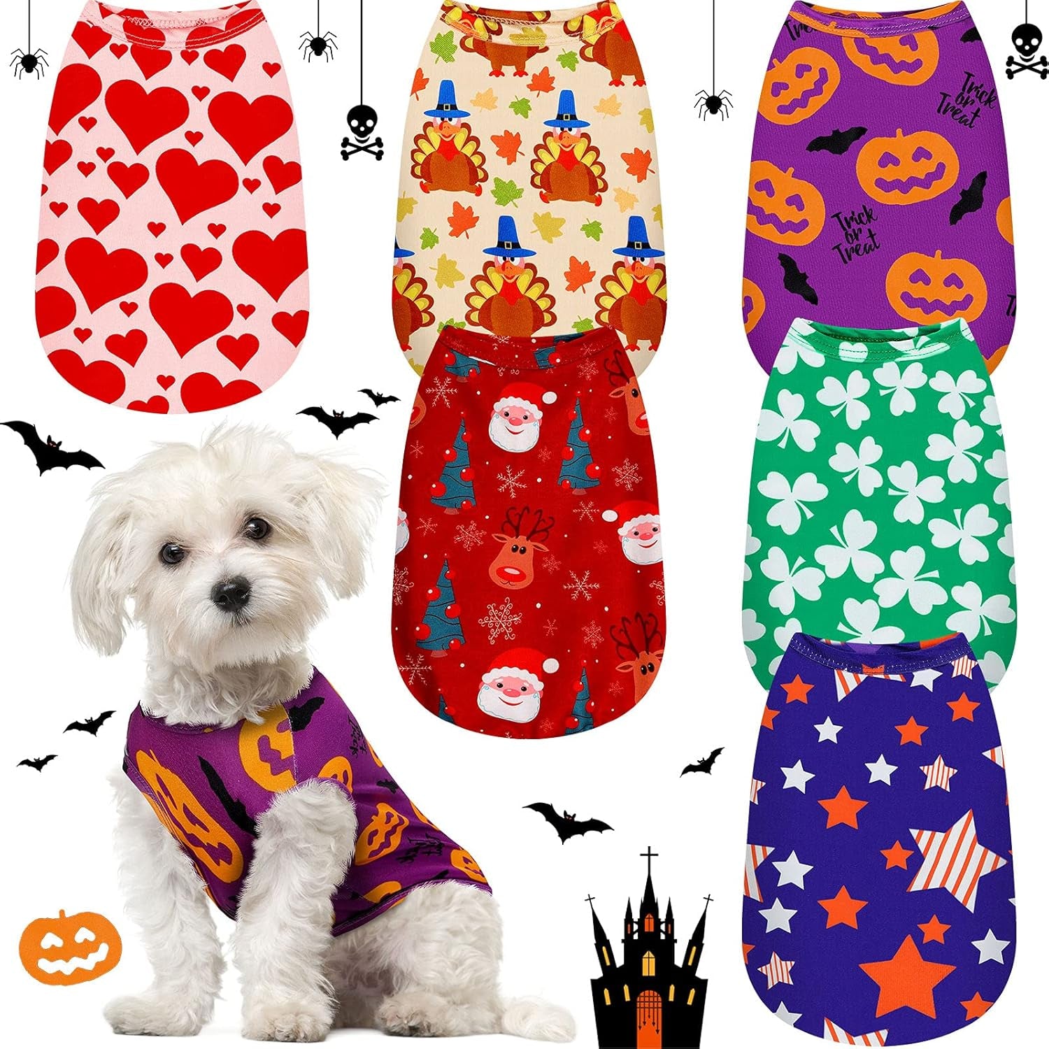 6-Pack Holiday Dog Shirts – Seasonal Outfits for Halloween, Thanksgiving & Christmas | Pet Tees for Dogs & Cats (S–XL) - FurriendlyPaws | Furry Friends, Happy Hearts