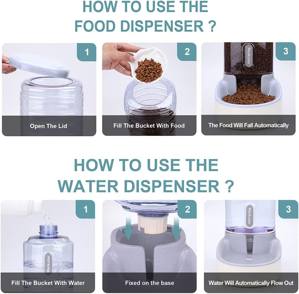 Automatic Dog Cat Feeder & Water Dispenser Set – 1 Gallon x 2