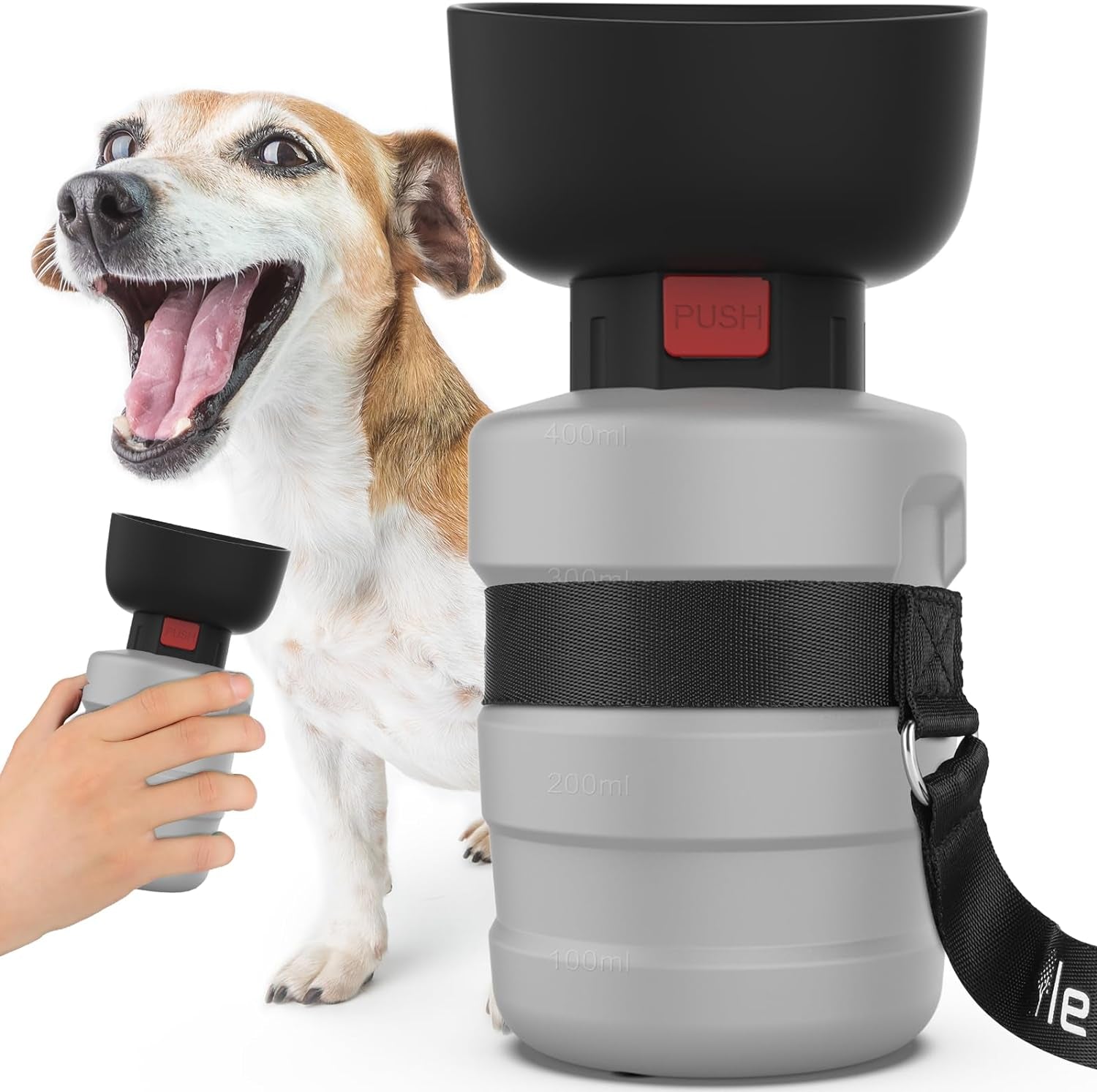 Portable Dog Water Bottle with Built-In Bowl – Leak-Proof, BPA-Free Travel Dispenser for Walks, Hiking & Outdoor Adventures