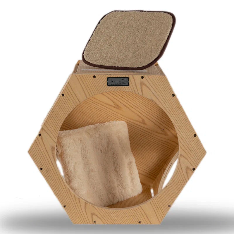 Natural Wood Cat Wall Tree Set | 2 Hexagonal Wall Condos