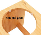 Wooden product with anti-slip pads labeled on a white background