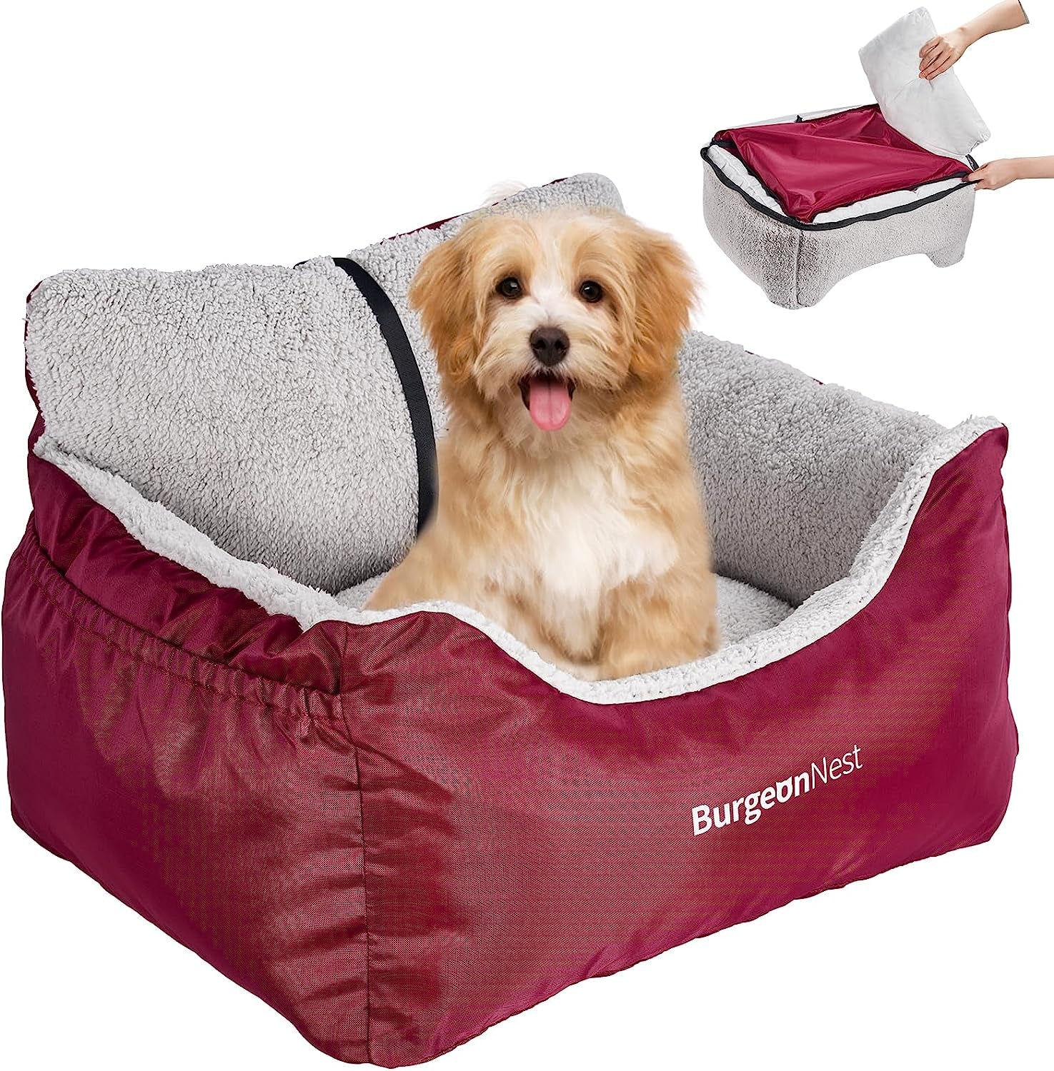 Dog Car Seat for Small Dogs – Cozy Booster Bed with Leash & Storage