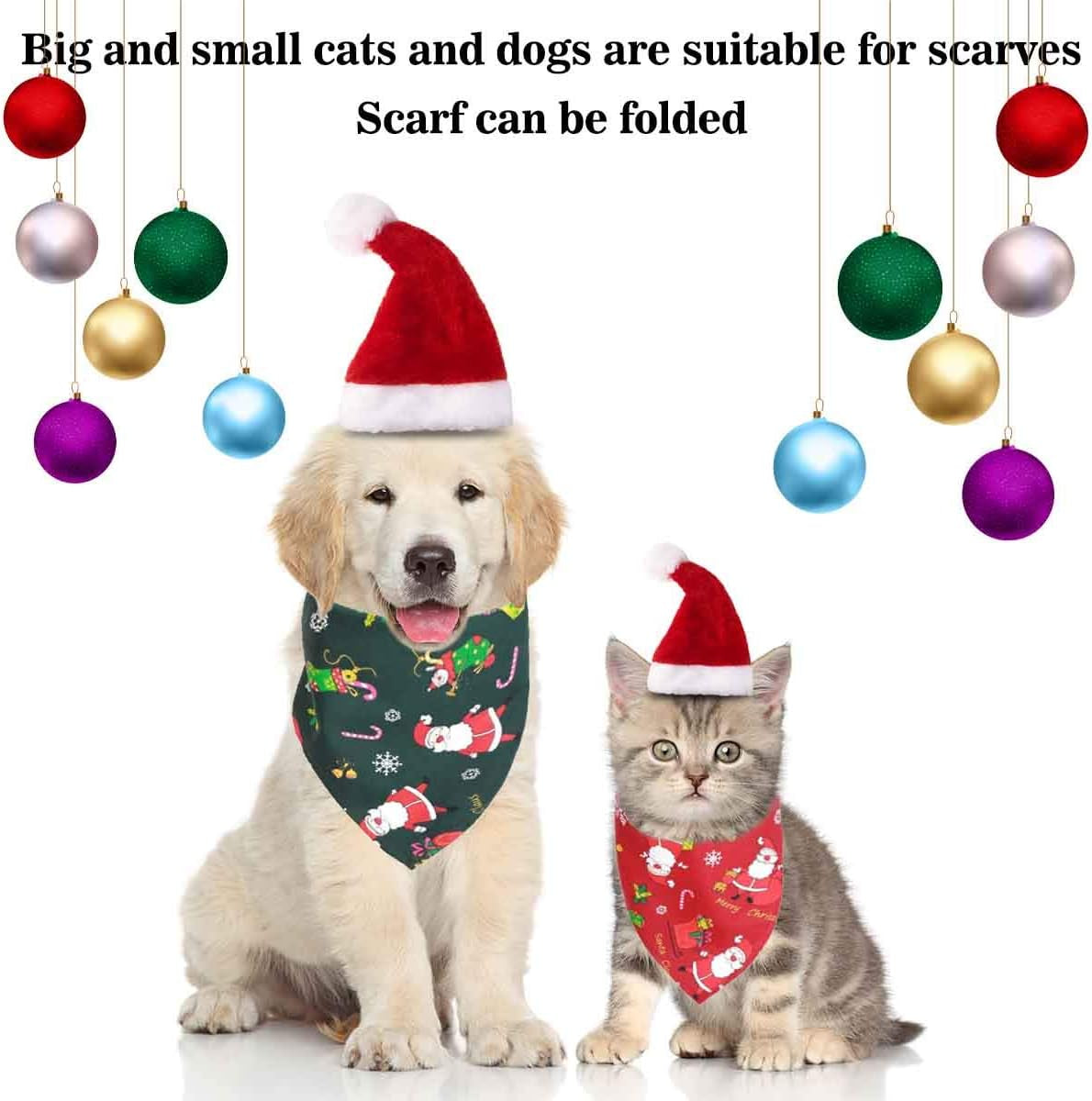 Christmas Dog Bandana & Santa Hat Set  - Holiday Scarf for Dogs & Cats