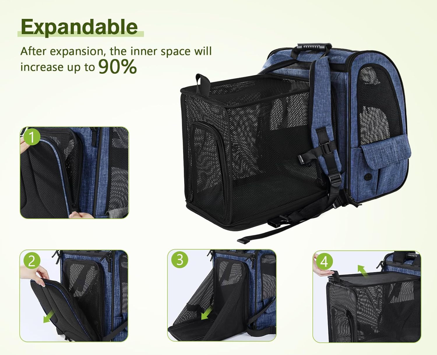 Expandable Pet Carrier Backpack – Breathable Mesh Dog & Cat Travel Bag for Hiking, Camping & Outdoor Adventures (Holds up to 17 lbs)