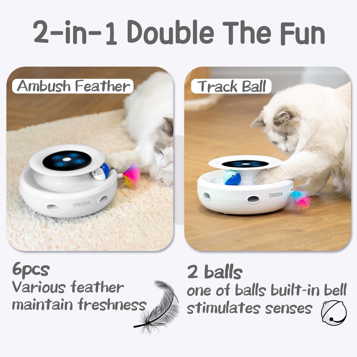 2-in-1 Smart Pet Toy – Automatic Feather & Ball, 3 Modes, Interactive Fun for Cats & Dogs