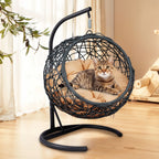 Luxury Cat Swing Hammock with Stand & Cushion – Rattan Wicker Egg Chair for Cats, Indoor Hanging Pet Bed with Breathable Design & Washable Cushion