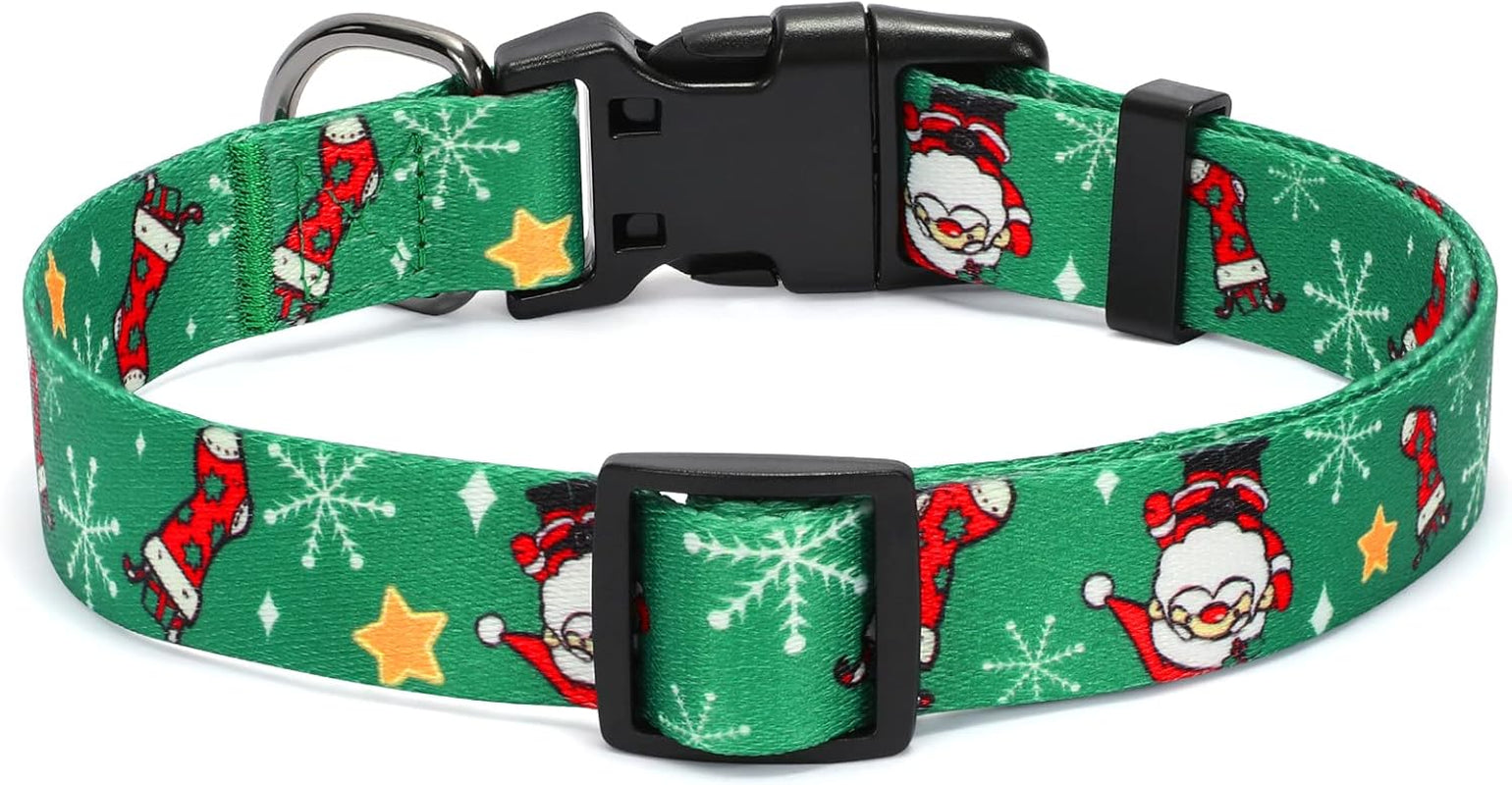 Christmas Dog Collar - Adjustable Pet Collar with Santa & Snowflakes