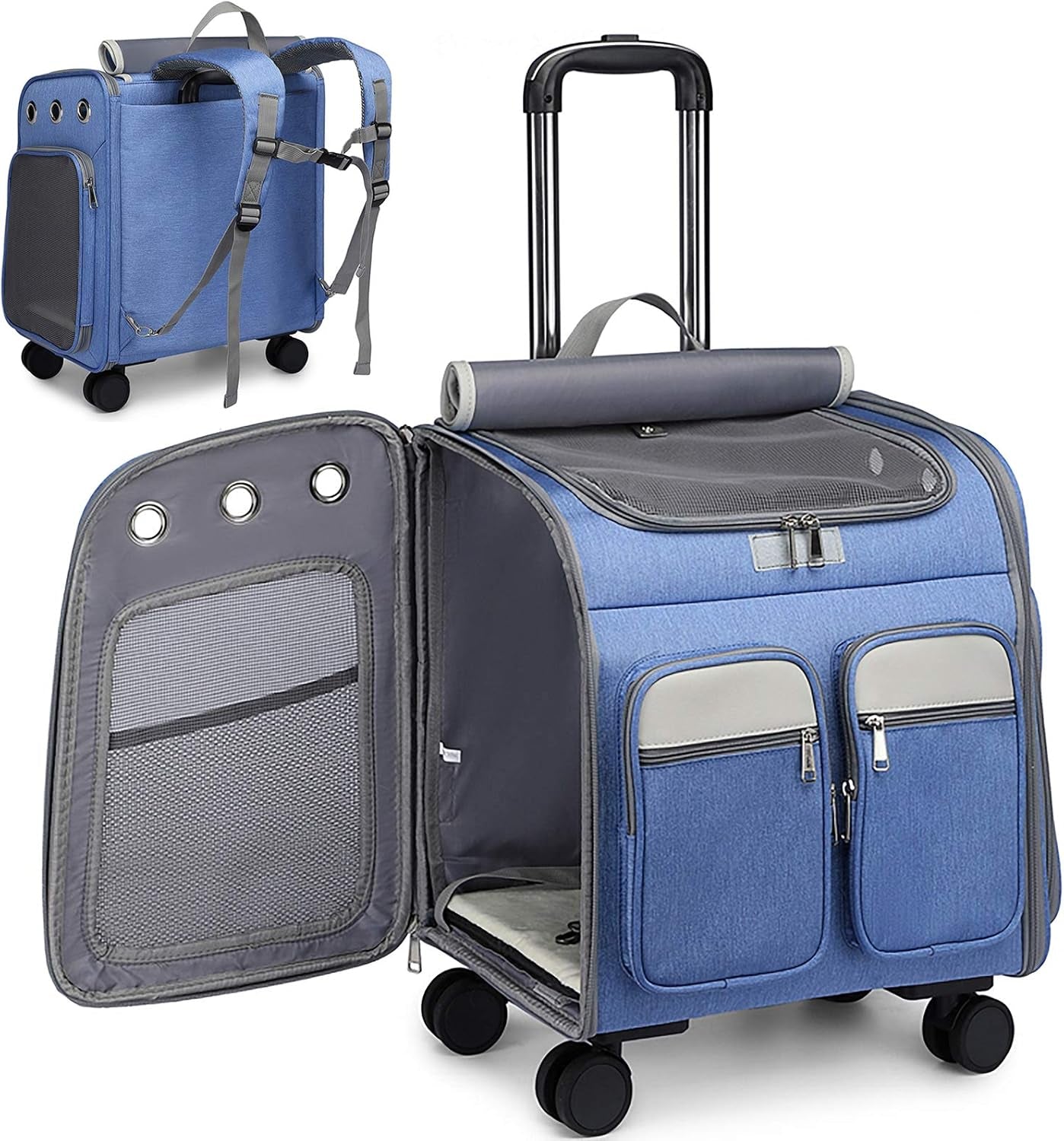Wheeled Pet Carrier Backpack & Stroller – Travel Bag for Dogs & Cats