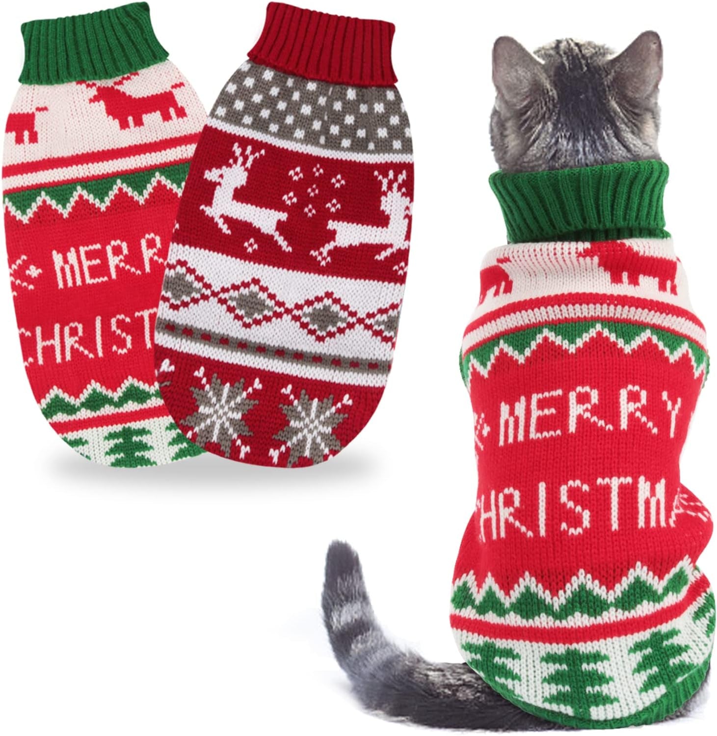 2-Pack Cat Christmas Sweaters – Warm Holiday Knitwear for Cats & Small Dogs