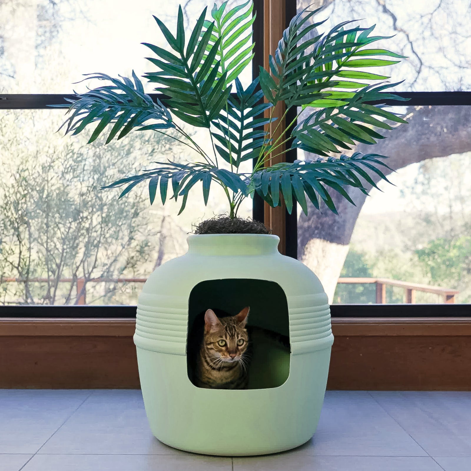 Original Hidden Litter Box Planter – Hooded Cat Litter Box with Fake Plant Cover