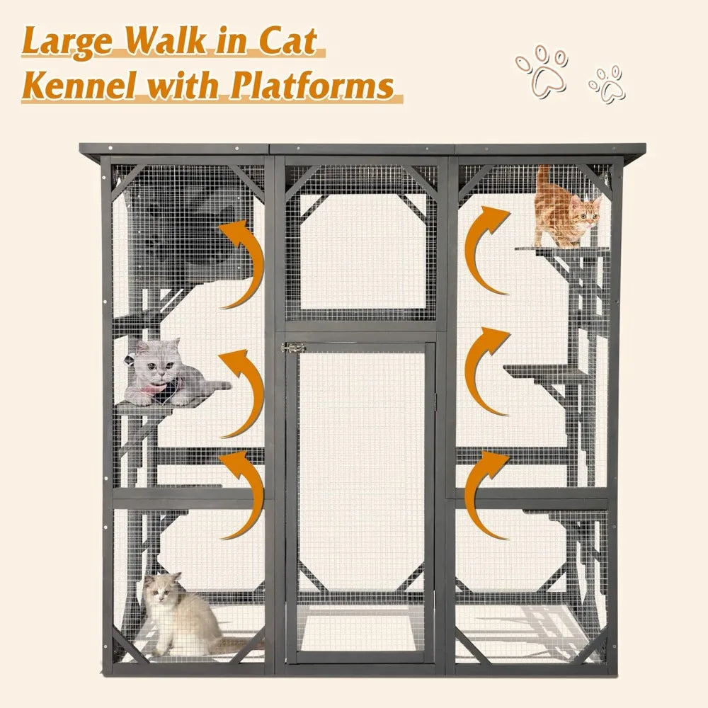 Large Wooden Outdoor Cat Enclosure – Weatherproof Catio