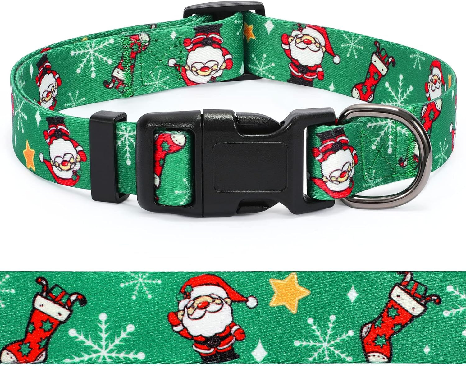 Christmas Dog Collar - Adjustable Pet Collar with Santa & Snowflakes