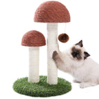 2 Mushrooms Cat Scratching Post – 19" Sisal Rope Cat Scratcher with Grass Base & Dangling Ball, Cute Mushroom Design for Kittens & Small Cats