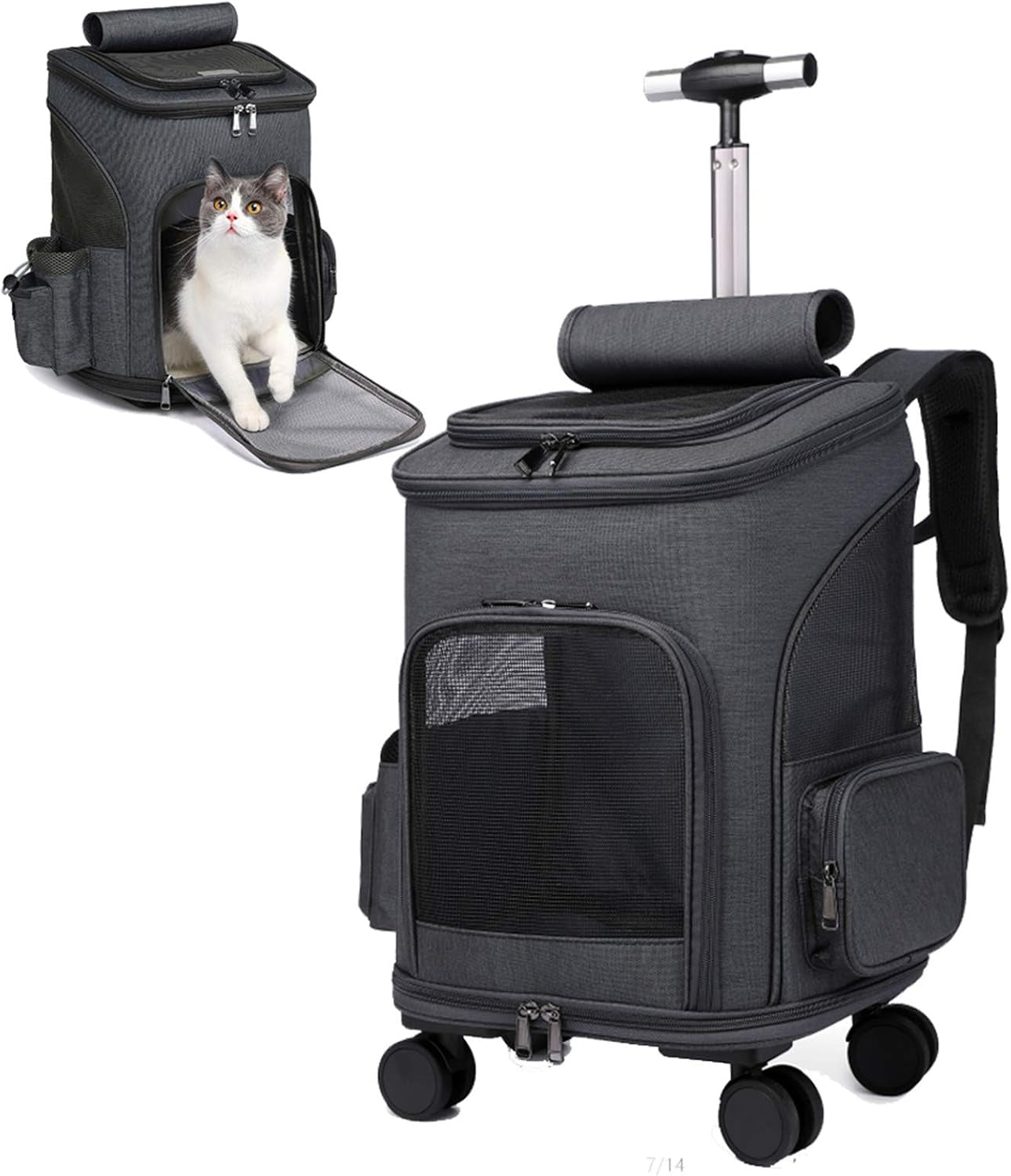 Wheeled Pet Carrier Backpack & Stroller – Travel Bag for Dogs & Cats