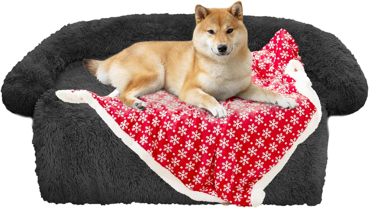 Calming Dog Bed Fluffy Plush Dog Mat for Furniture Protector with Removable Washable Cover for Large Medium Small Dogs and Cats (Small(35X31X5), Dark Grey)