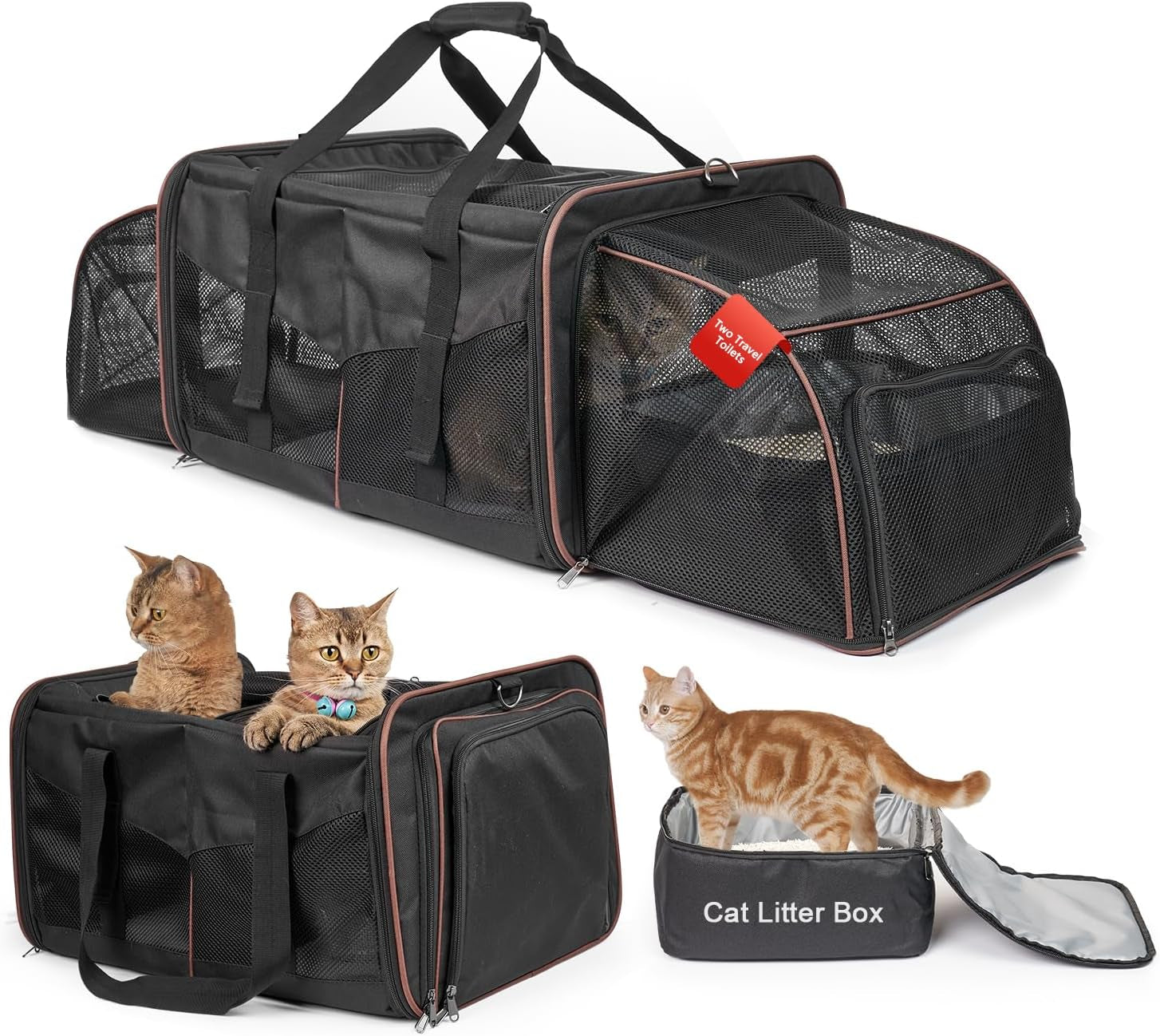 Expandable Cat Travel Carrier - Double Compartment w/ Litter Boxes